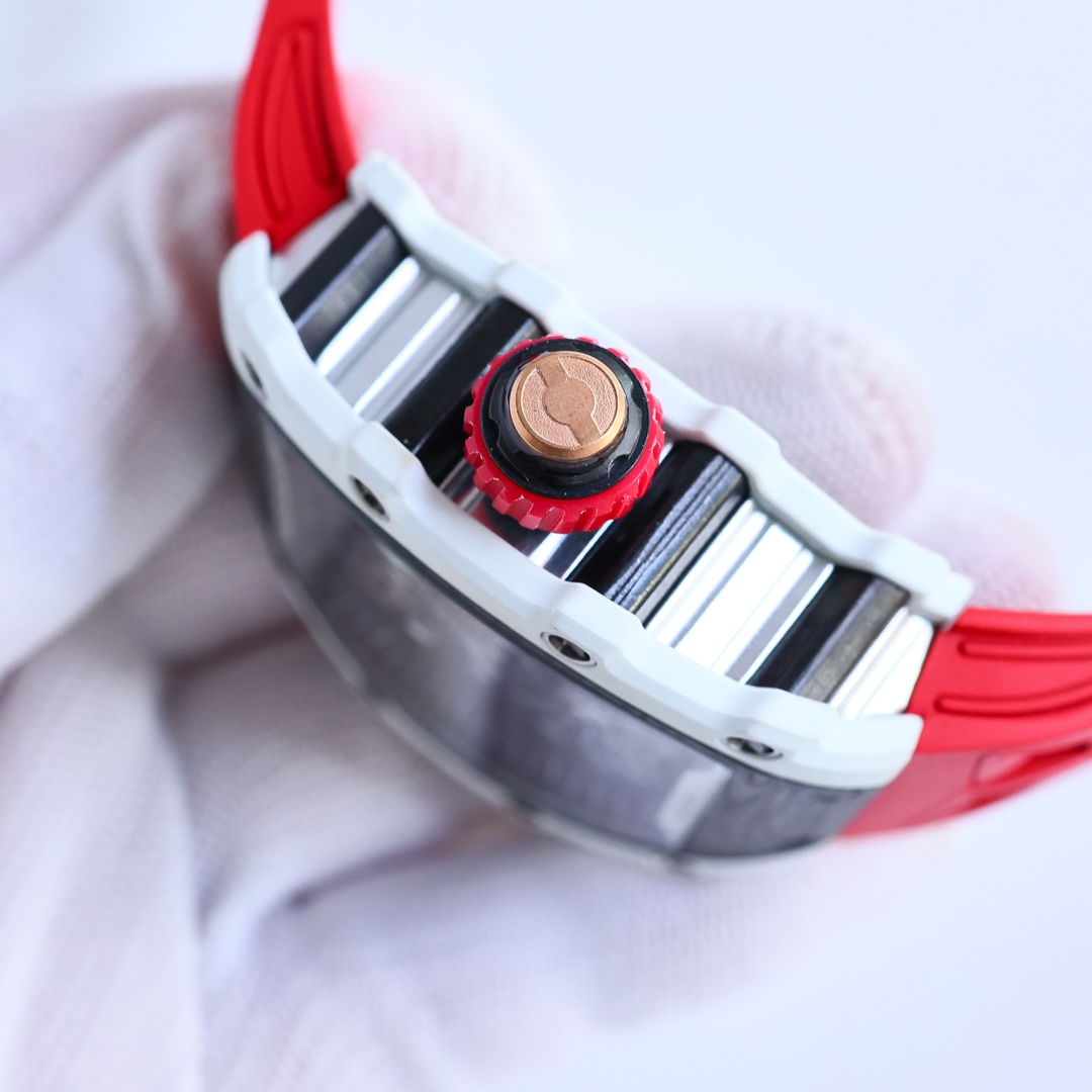 Best Swiss Replica RICHARD MILLE RM 21-01 Red Strap Men's Carbon Fiber Watch - Image 7