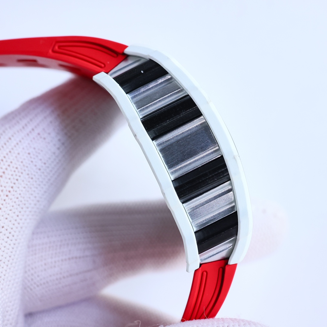 Best Swiss Replica RICHARD MILLE RM 21-01 Red Strap Men's Carbon Fiber Watch - Image 8
