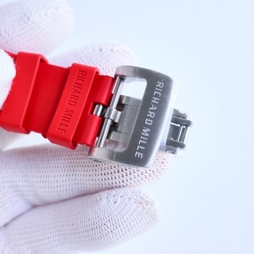 Best Swiss Replica RICHARD MILLE RM 21-01 Red Strap Men's Carbon Fiber Watch - Image 10